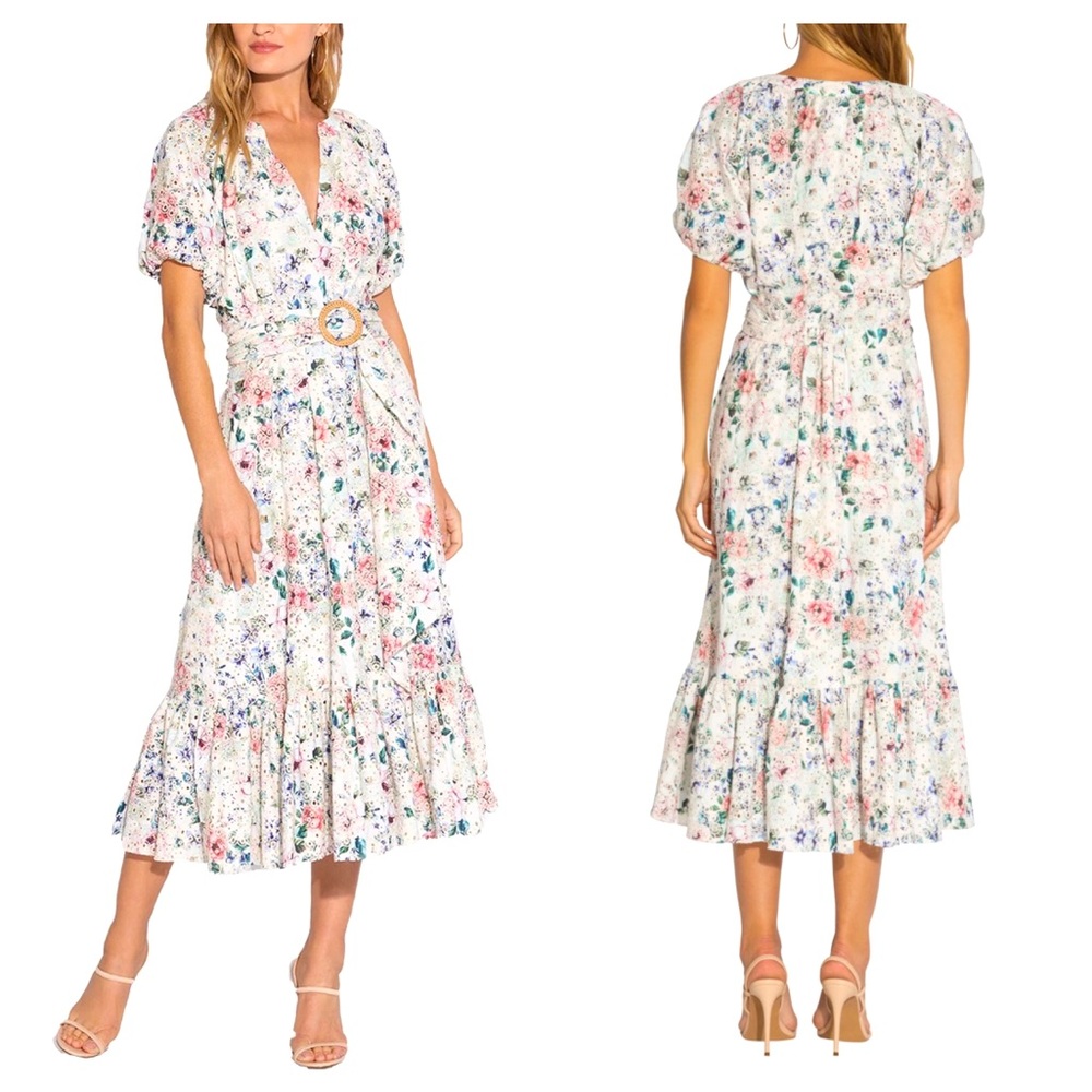 NWT Anthropologie Floral Eyelet MIDI Dress - Picture 2 of 11